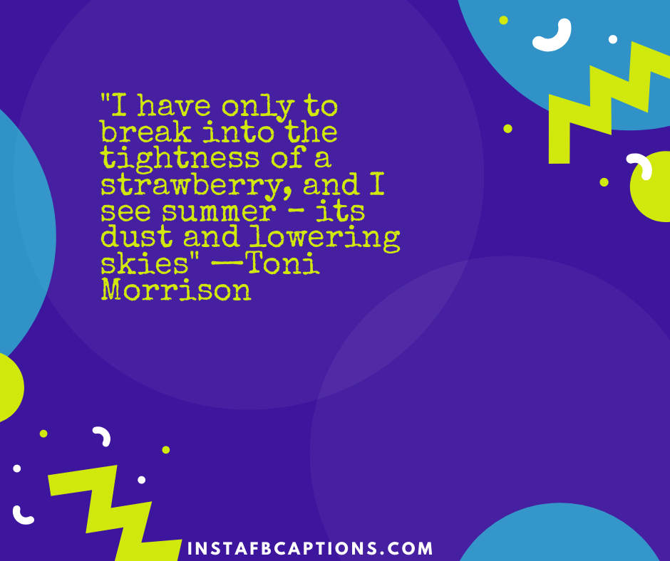Summer Captions for Instagram  - I have only to break into the tightness of a strawberry and I see summer     its dust and lowering skies    Toni Morrison - 180+ JUNE Instagram Captions &amp; Quotes 2023