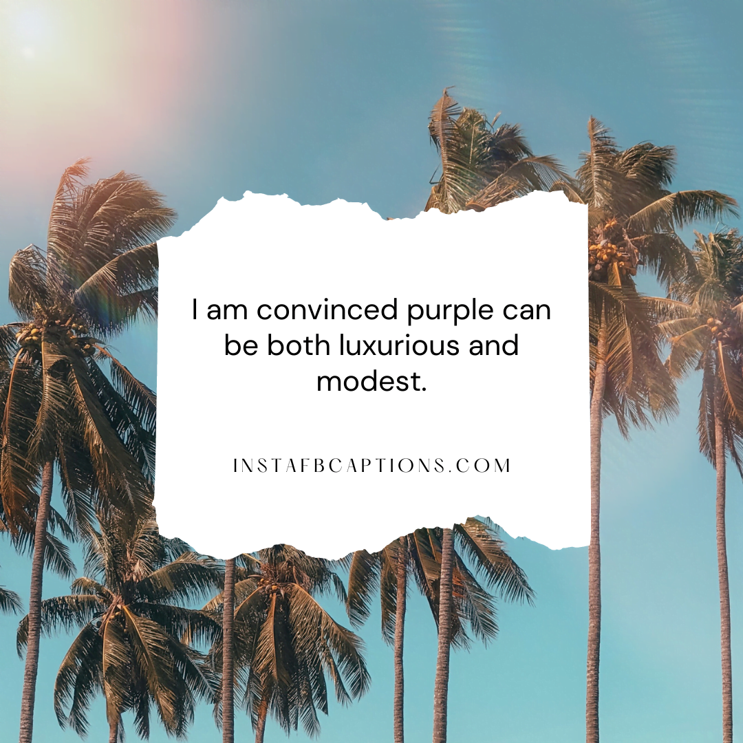 I am convinced purple can be both luxurious and modest.  - Instagram Sayings on Purple Sunset - Purple Dress Captions Quotes for Instagram 2023