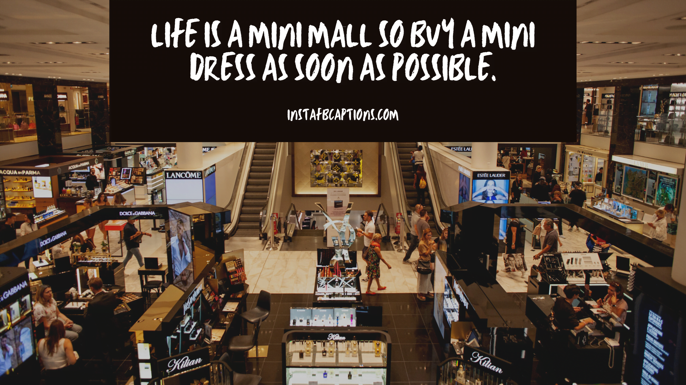 A Unknown Mall at the background and a caption written - Life is a Mini Mall so buy a mini dress as soon as possible.  - Shopping Mall Instagram captions - 89 SHOPPING Captions for Instagram Pics in 2023